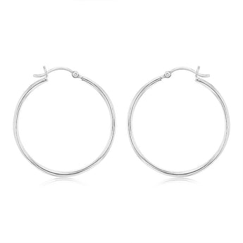 Sterling Silver Ribbed 30mm Hoop Earrings