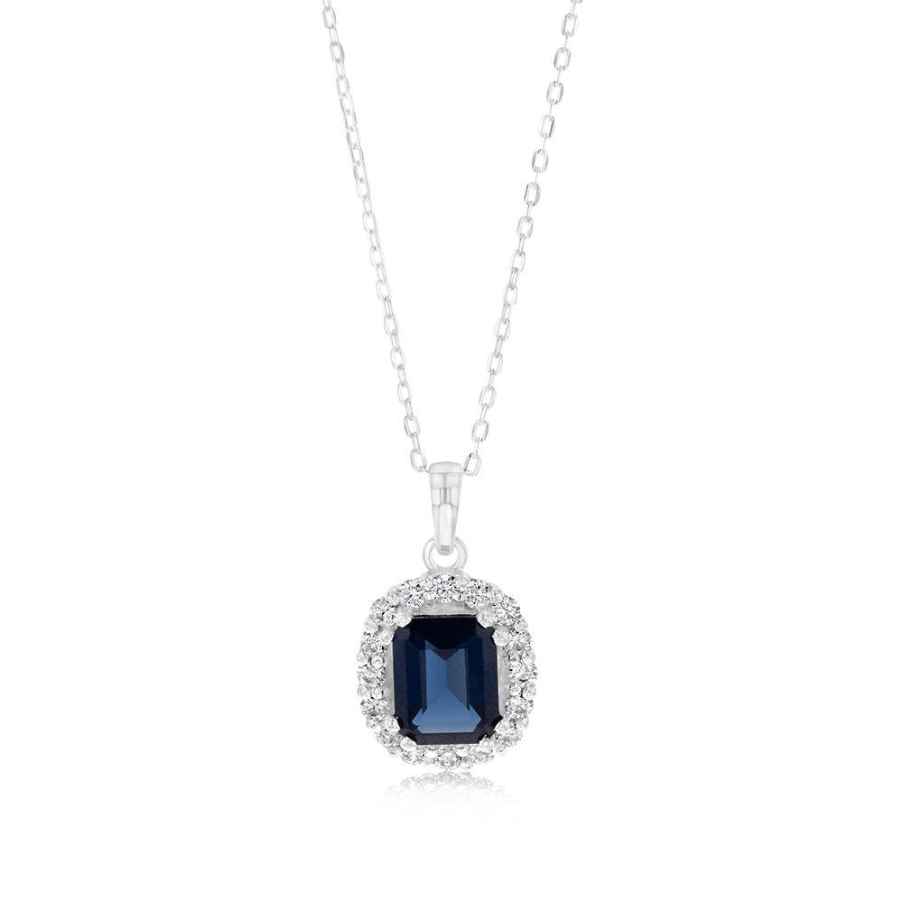 Sterling Silver Blue & White Zirconia Pendant On Chain