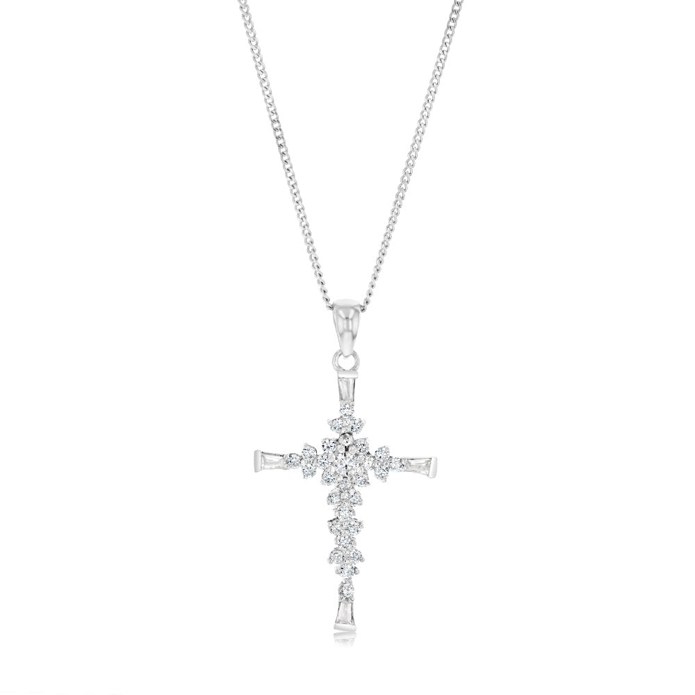 Sterling Silver Zirconia Fancy Cross Pendant