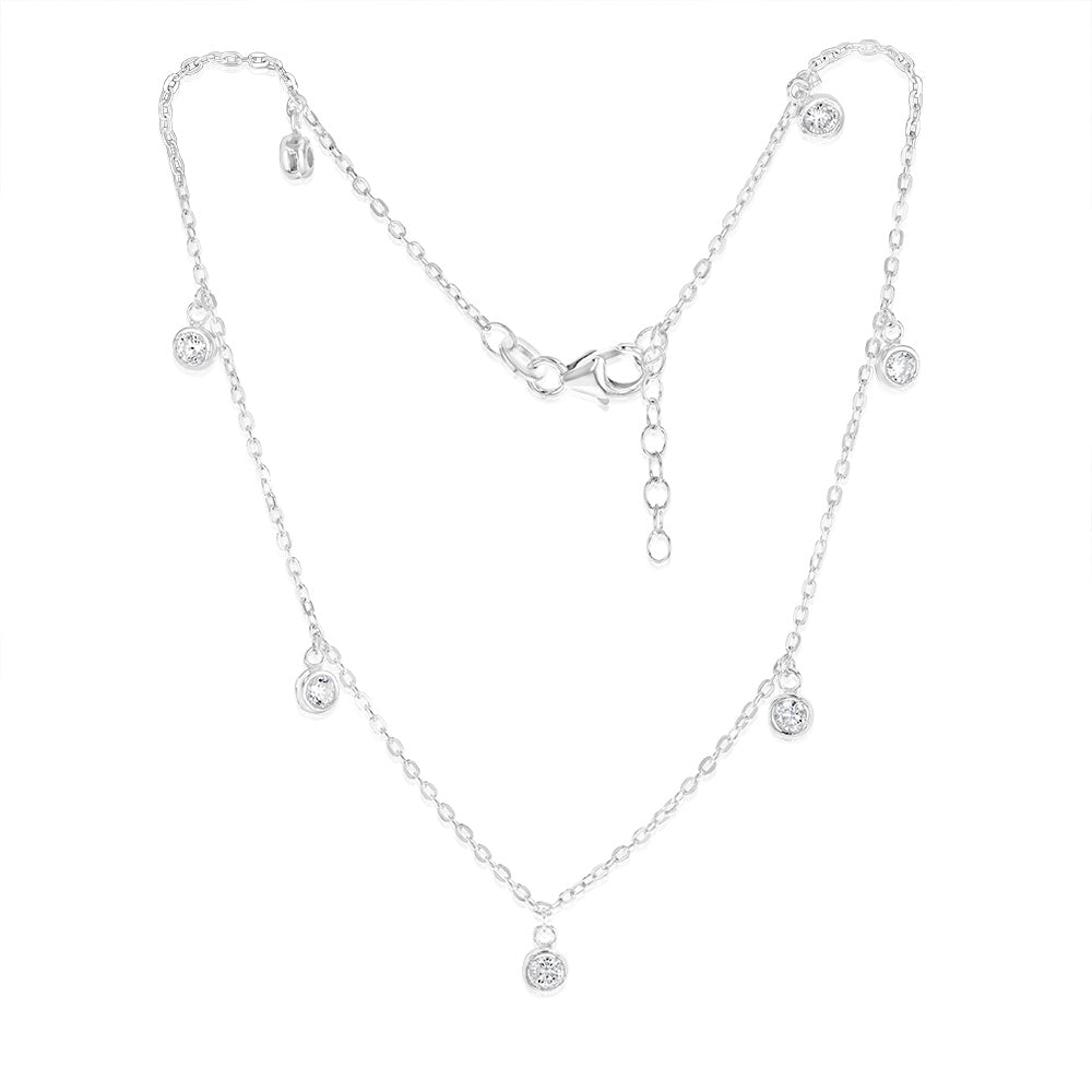 Sterling Silver Zirconia Charm 27cm Anklet