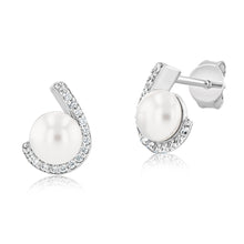 Load image into Gallery viewer, Sterling Silver Zirconia And Simulated Pearl Stud Earrings