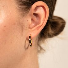 Load image into Gallery viewer, Sterling Silver Gold Plated Black Enamel And Zirconia 20mm Hoop Earrings