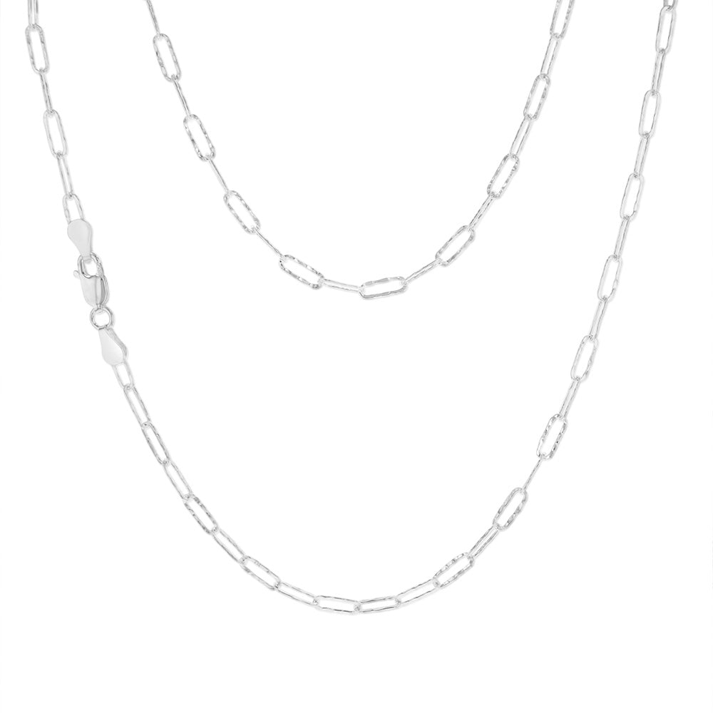 Sterling Silver Textured Paperclip 60 Gauge 45cm Chain