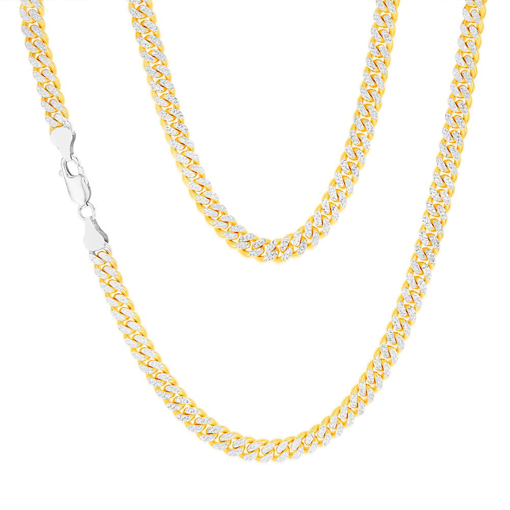 Sterling Silver Two Tone Pave Curb 180 Gauge 50cm Chain
