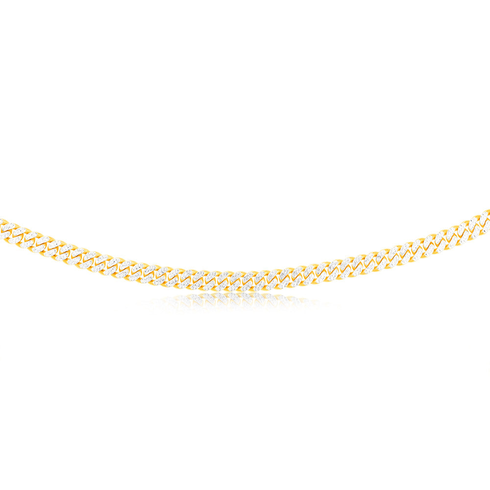 Sterling Silver Two Tone Pave Curb 180 Gauge 50cm Chain