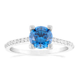 Sterling Silver Ink Blue Zirconia 4 Claw Ring