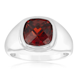 Sterling Silver Round Garnet Zirconia Ring