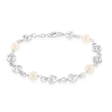 Sterling Silver Heart And Bead Charm 19cm Bracelet