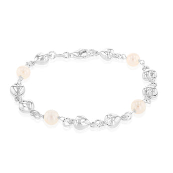 Sterling Silver Heart And Bead Charm 19cm Bracelet