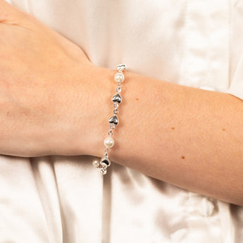 Sterling Silver Heart And Bead Charm 19cm Bracelet