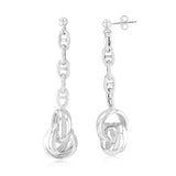 Sterling Silver Multiple Circles On Anchor Chain Drop Earrings