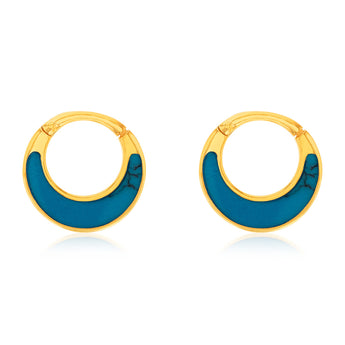 Sterling Silver Gold Plated Fancy Natural Turquoise Hoop Earrings