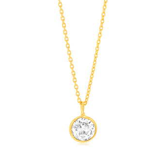 Sterling Silver Gold Plated Round Zirconia Pendant On Chain