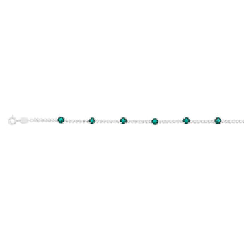 Sterling Silver Green Crystal And White Zirconia 15.5+4cm Tennis Bracelet