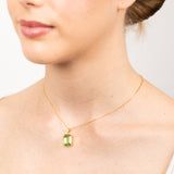 Sterling Silver Gold Plated Rectangle Green Crystal Pendant On Chain
