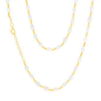 Sterling Silver Gold Plated Fresh Water Pearl And Gold Beads 40+3cm Chain