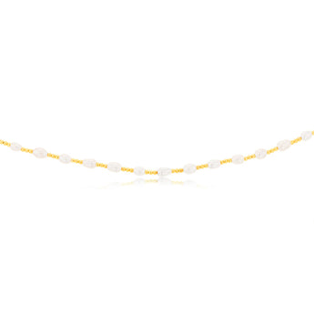 Sterling Silver Gold Plated Fresh Water Pearl And Gold Beads 40+3cm Chain