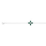 Sterling Silver Rhodium Plated Created Malachite Four Petal 16+4cm Bracelet