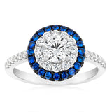 Sterling Silver Blue And White Zirconia Fancy Ring