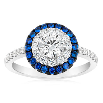Sterling Silver Blue And White Zirconia Fancy Ring