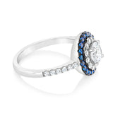Sterling Silver Blue And White Zirconia Fancy Ring