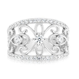 Sterling Silver Rhodium Plated Fancy Cut Out Zirconia Ring