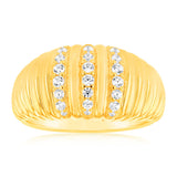 Sterling Silver Gold Plated Zirconia Polished Ribbed Ring