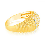 Sterling Silver Gold Plated Zirconia Polished Ribbed Ring