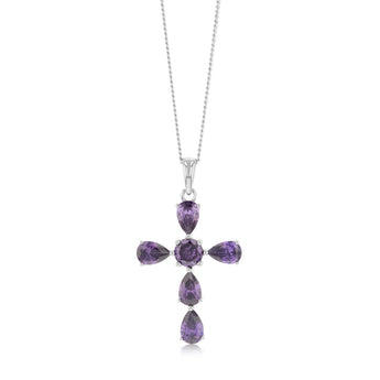 Sterling Silver Purple Zirconia Cross Pendant