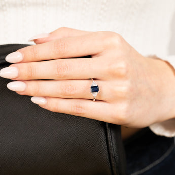 Sterling Silver White And Sapphire Blue Zirconia Fancy Ring