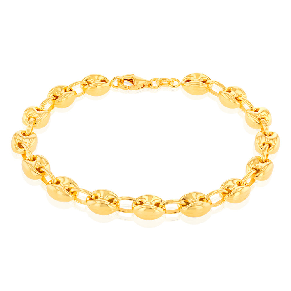 Sterling Silver Gold Plated Puff 17.5cm Bracelet
