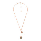 Michael Kors Rose Gold Plated Sterling Silver Pave And Grey Mother Of Pearl Locks Pendant On Paperclip Chain