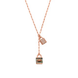 Michael Kors Rose Gold Plated Sterling Silver Pave And Grey Mother Of Pearl Locks Pendant On Paperclip Chain