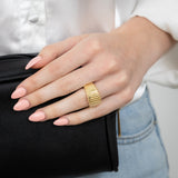 Sterling Silver Gold Plated Polished Ribbed Ring