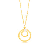 Sterling Silver Gold Plated Double Circle Synthetic Pearl Pendant on 45cm Chain