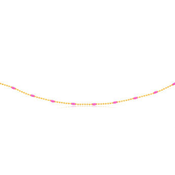 Sterling Silver Gold Plated Pink Enamel Bead 45cm Chain
