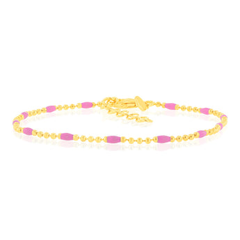 Sterling Silver Gold Plated Pink Enamel Beads 19cm Bracelet