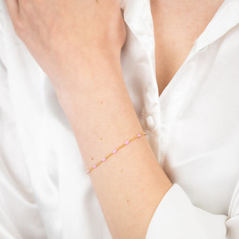 Sterling Silver Gold Plated Pink Enamel Beads 19cm Bracelet