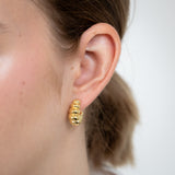 Sterling Silver Gold Plated Ribbed J Shaped 3/4th Hoop Earrings