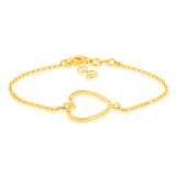 Sterling Silver Gold Plated Open Heart 19cm Bracelet