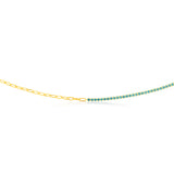 Sterling Silver Gold Plated Greenish Blue Zirconia Paperclip 45.7cm Chain