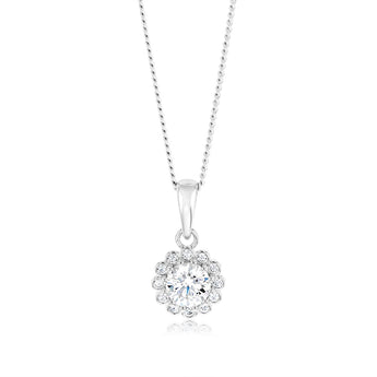 Sterling Silver Cubic Zirconia Halo Pendant And Stud Earrings Set