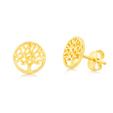 Sterling Silver Yellow Gold Plated Tree Of Life Stud Earrings