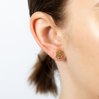 Sterling Silver Yellow Gold Plated Tree Of Life Stud Earrings
