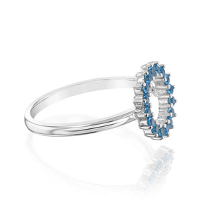 Sterling Silver Aquamarine Blue Cubic Zirconia Circle Of Life Ring