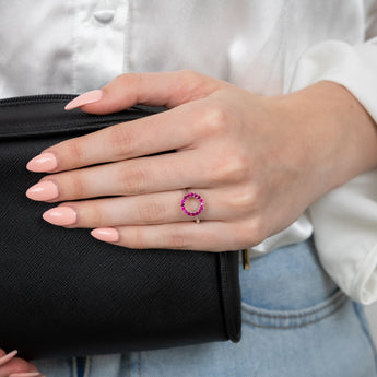 Sterling Silver Red Created Spinel Circle Of Life Ring