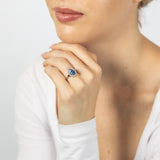 Sterling Silver Rhodium Plated White And Sapphire Cubic Zirconia Pear Shaped Ring