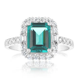 Sterling Silver Rhodium Plated White And Emerald Green Rectangular Cubic Zirconia Ring