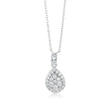 Sterling Silver Rhodium Plated White Cubic Zirconia Pear Shaped Pendant On chain