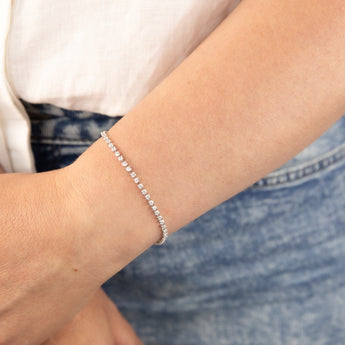 Sterling Silver Rhodium Plated White Round Zirconia 16.5+3cm Tennis Bracelet